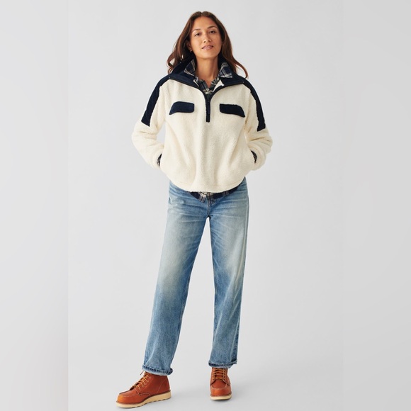 NWT Faherty Cream White and Navy Cord Mix Fleece Popover, Outdoor Sz - XL - Picture 15 of 16